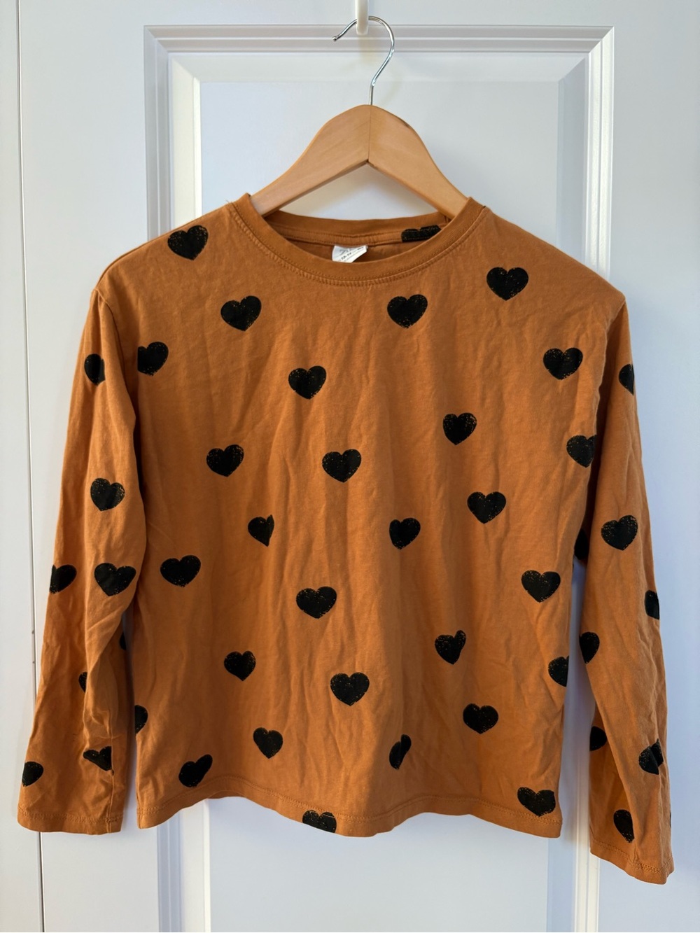 Kids Long Sleeve Zara Cotton Heart Print Top Neutral Size 14